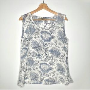 FLAX Blue Floral Lagenlook Linen Sleeveless Top M